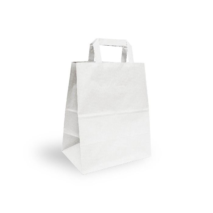 Busta Shopper bianca ecokBags in carta con manico piatto Packservice 26x16x31 100 pz