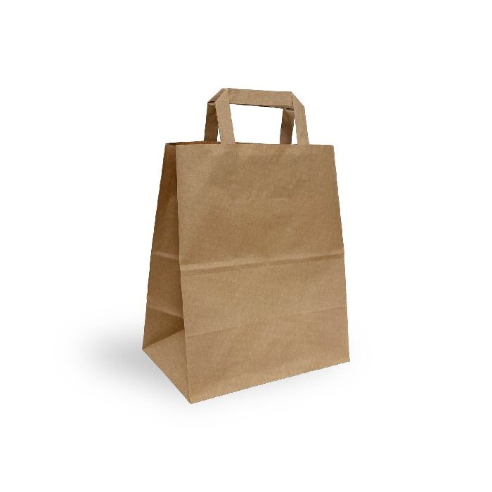Busta Shopper avana liscio ecokBags in carta con manico piatto Packservice 26x16x31 100 pz