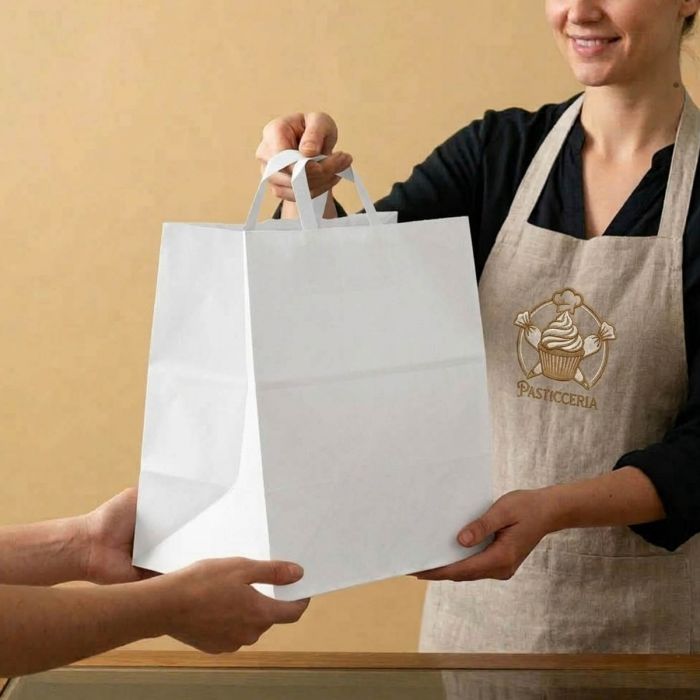 Sacs en papier Blanc ecokBags avec poignée plate Packservice 32x20x33 100 pce