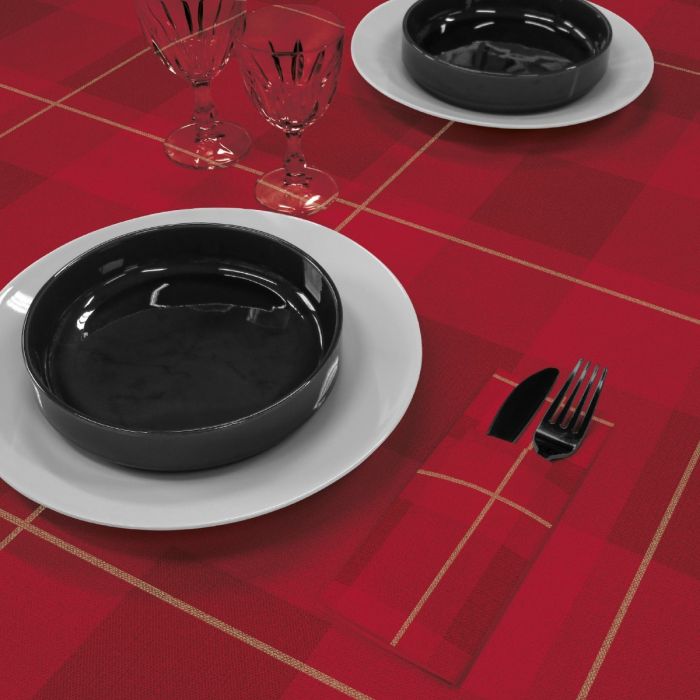 Einweg-Vlies-Tischdecke-100x100-Airlaid-Okay-Kilt-Gold-Rot-100-st